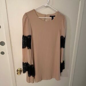 Forever 21 Cream Mini Dress with Black Lace Sleeves